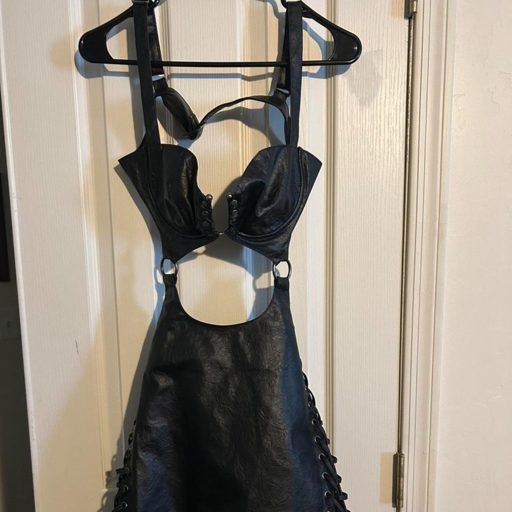 Dolls Kill Black Faux Leather Cutout Dress
